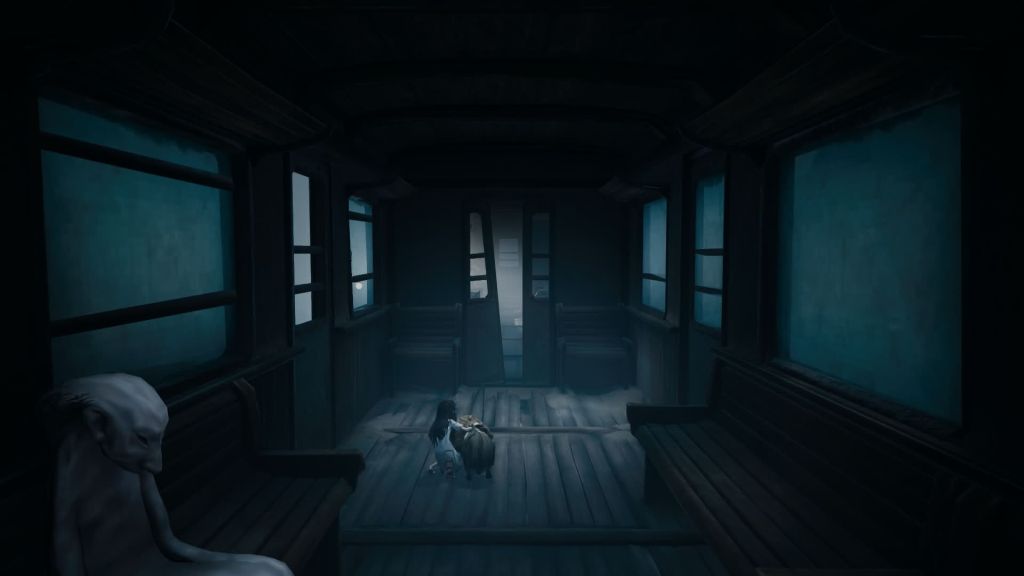 An image depicting the Boy and Girl holding one another on a train car in REANIMAL.