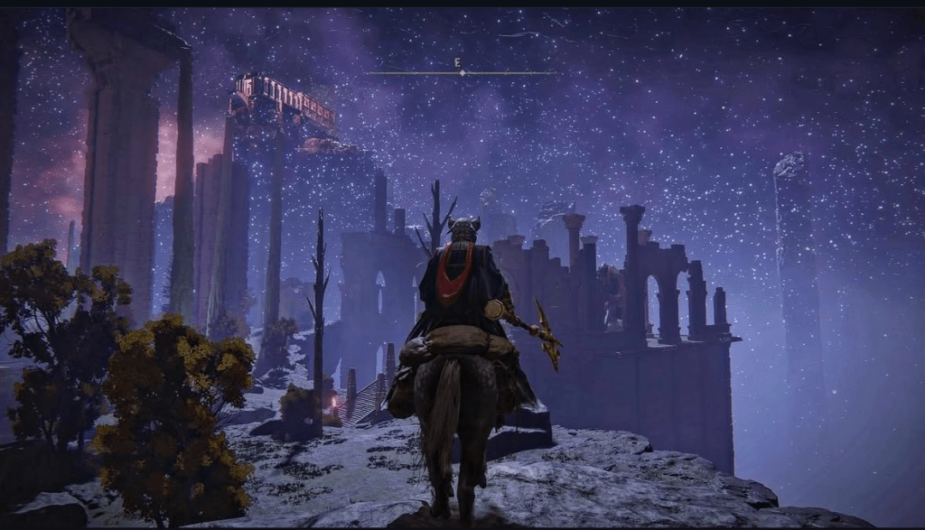 A screenshot from Elden Ring astride Torrent in Siofra River Valley